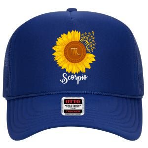 Scorpio Sunflower Zodiac Sign Floral Astrology Gift High Crown Mesh Back Trucker Hat