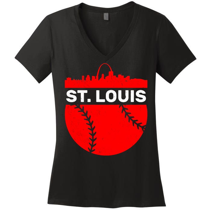 St. Louis Baseball Skyline City Women's V-Neck T-Shirt