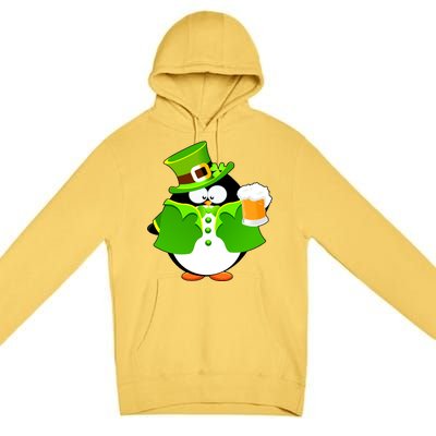 St. Patrack's Day Funny Penguin Drinking Beer Premium Pullover Hoodie