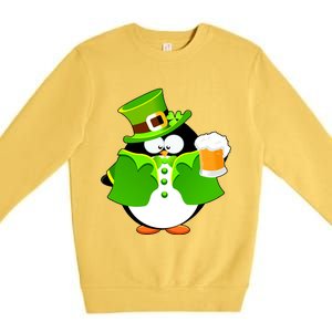 St. Patrack's Day Funny Penguin Drinking Beer Premium Crewneck Sweatshirt