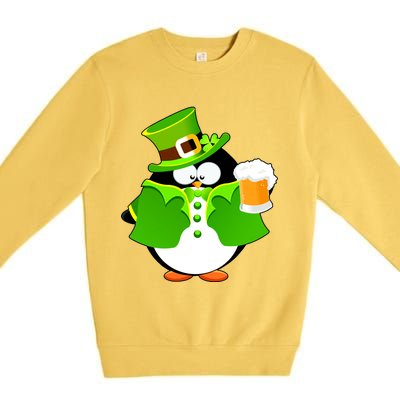 St. Patrack's Day Funny Penguin Drinking Beer Premium Crewneck Sweatshirt