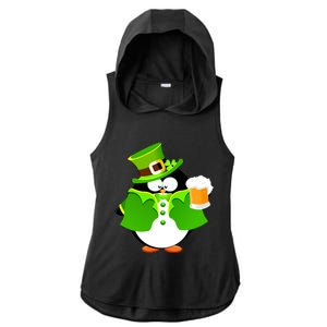 St. Patrack's Day Funny Penguin Drinking Beer Ladies PosiCharge Tri-Blend Wicking Draft Hoodie Tank