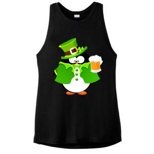 St. Patrack's Day Funny Penguin Drinking Beer Ladies PosiCharge Tri-Blend Wicking Tank