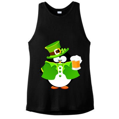 St. Patrack's Day Funny Penguin Drinking Beer Ladies PosiCharge Tri-Blend Wicking Tank