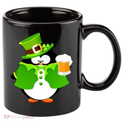 St. Patrack's Day Funny Penguin Drinking Beer 11oz C Handle Ceramic Mug