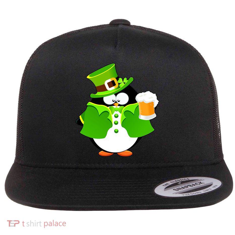 St. Patrack's Day Funny Penguin Drinking Beer Flatbill Hat