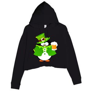 St. Patrack's Day Funny Penguin Drinking Beer Crop Fleece Hoodie