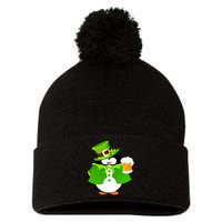 St. Patrack's Day Funny Penguin Drinking Beer Pom Pom 12in Knit Beanie