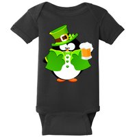 St. Patrack's Day Funny Penguin Drinking Beer Baby Bodysuit