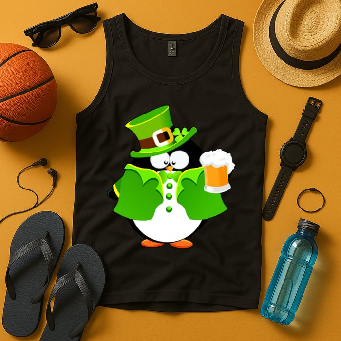 St. Patrack's Day Funny Penguin Drinking Beer Tank Top