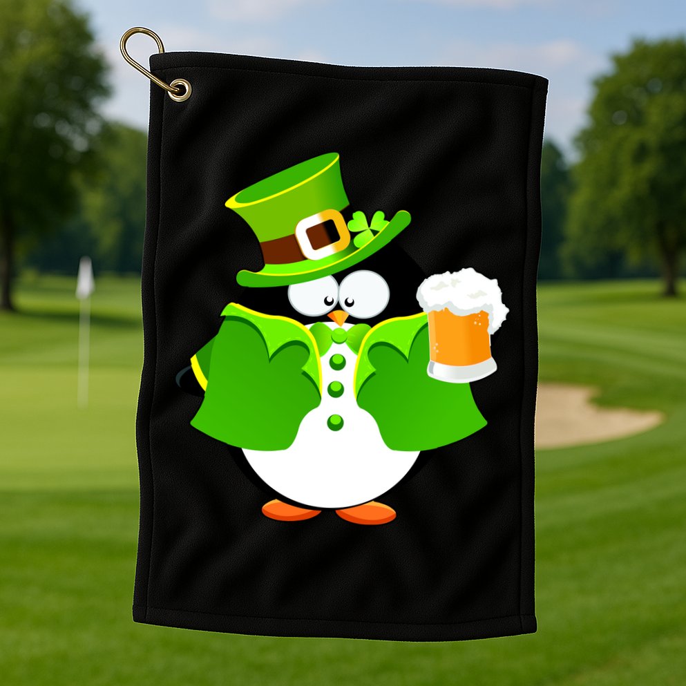 St. Patrack's Day Funny Penguin Drinking Beer Golf Towel