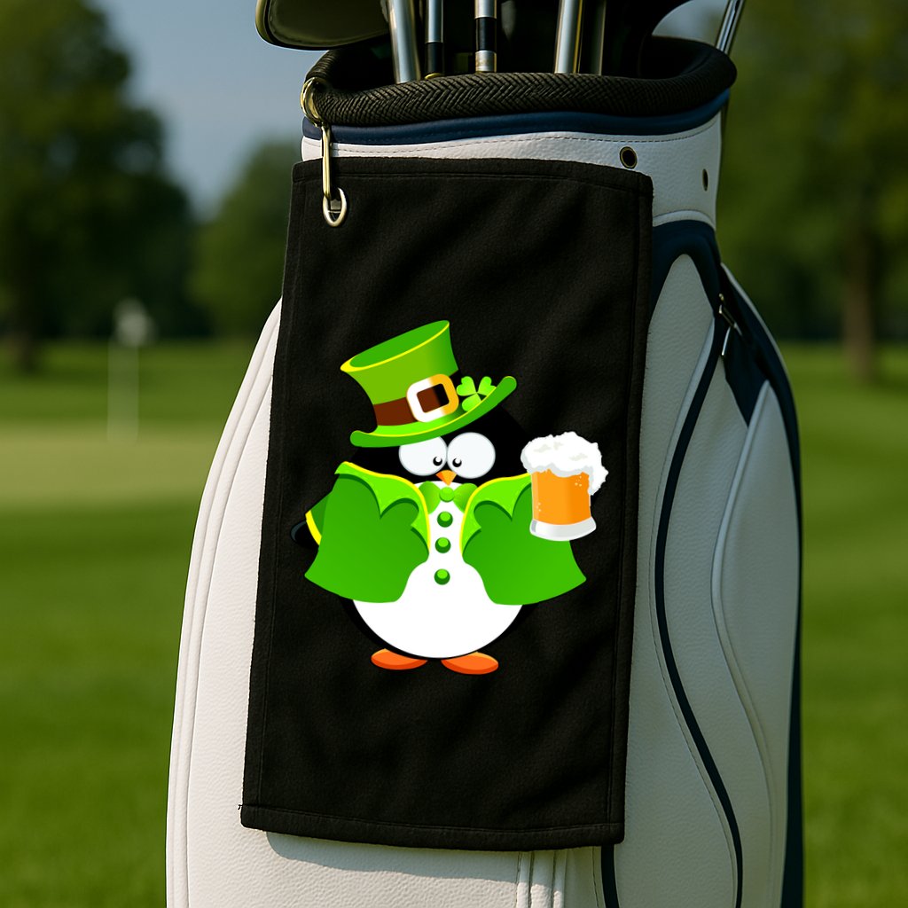 St. Patrack's Day Funny Penguin Drinking Beer Golf Towel