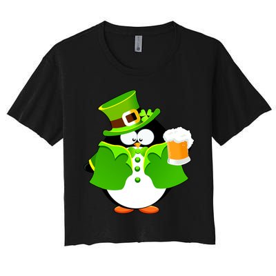 St. Patrack's Day Funny Penguin Drinking Beer Crop Top