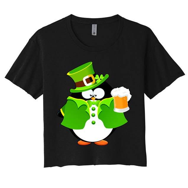 St. Patrack's Day Funny Penguin Drinking Beer Crop Top