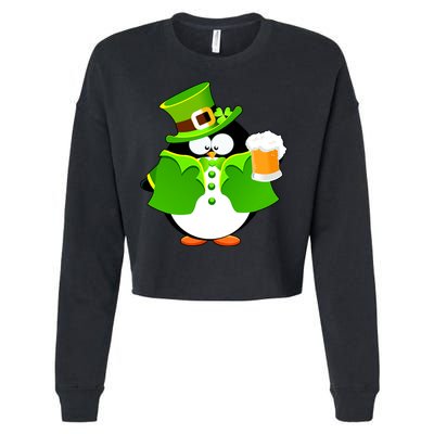 St. Patrack's Day Funny Penguin Drinking Beer Cropped Pullover Crew