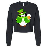 St. Patrack's Day Funny Penguin Drinking Beer Cropped Pullover Crew