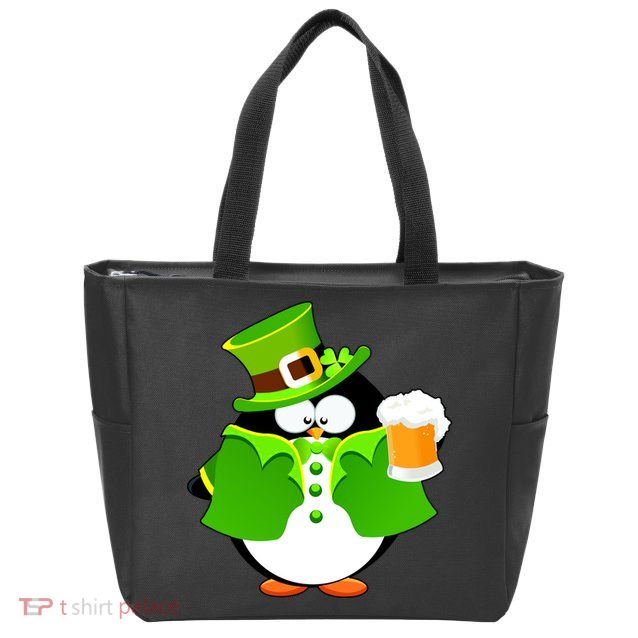St. Patrack's Day Funny Penguin Drinking Beer Zip Tote Bag