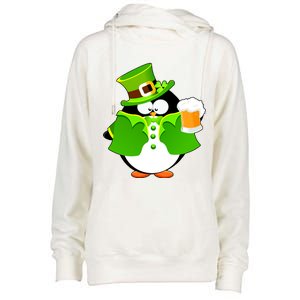 St. Patrack's Day Funny Penguin Drinking Beer Womens Funnel Neck Pullover Hood