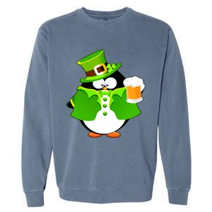 St. Patrack's Day Funny Penguin Drinking Beer Garment-Dyed Sweatshirt