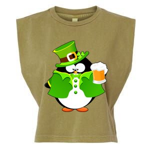 St. Patrack's Day Funny Penguin Drinking Beer Garment-Dyed Women's Muscle Tee