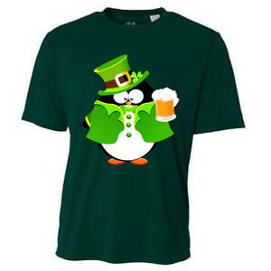 St. Patrack's Day Funny Penguin Drinking Beer Cooling Performance Crew T-Shirt