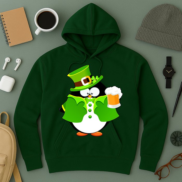 St. Patrack's Day Funny Penguin Drinking Beer Hoodie
