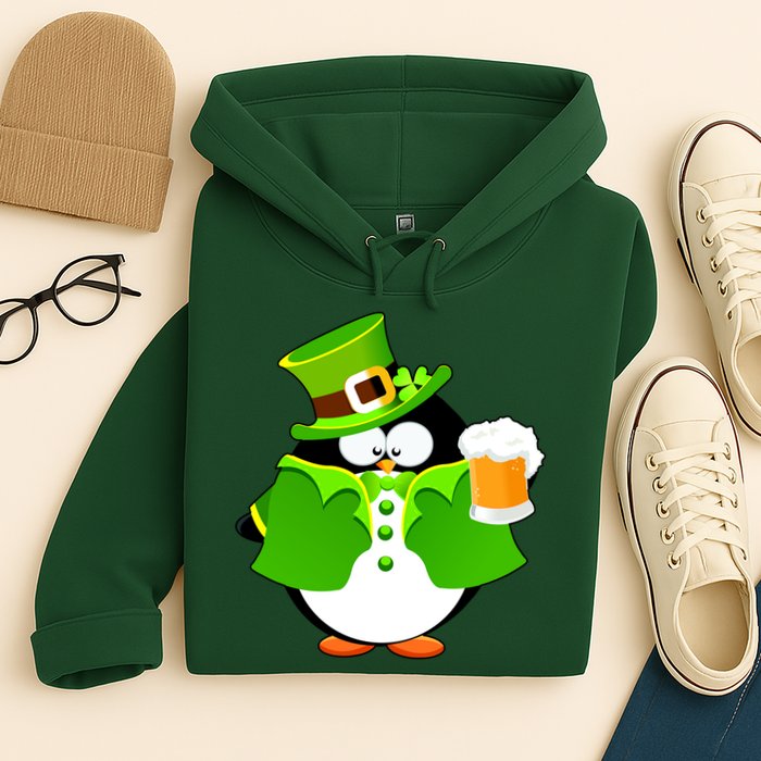 St. Patrack's Day Funny Penguin Drinking Beer Hoodie