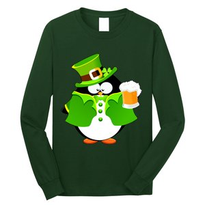 St. Patrack's Day Funny Penguin Drinking Beer Long Sleeve Shirt