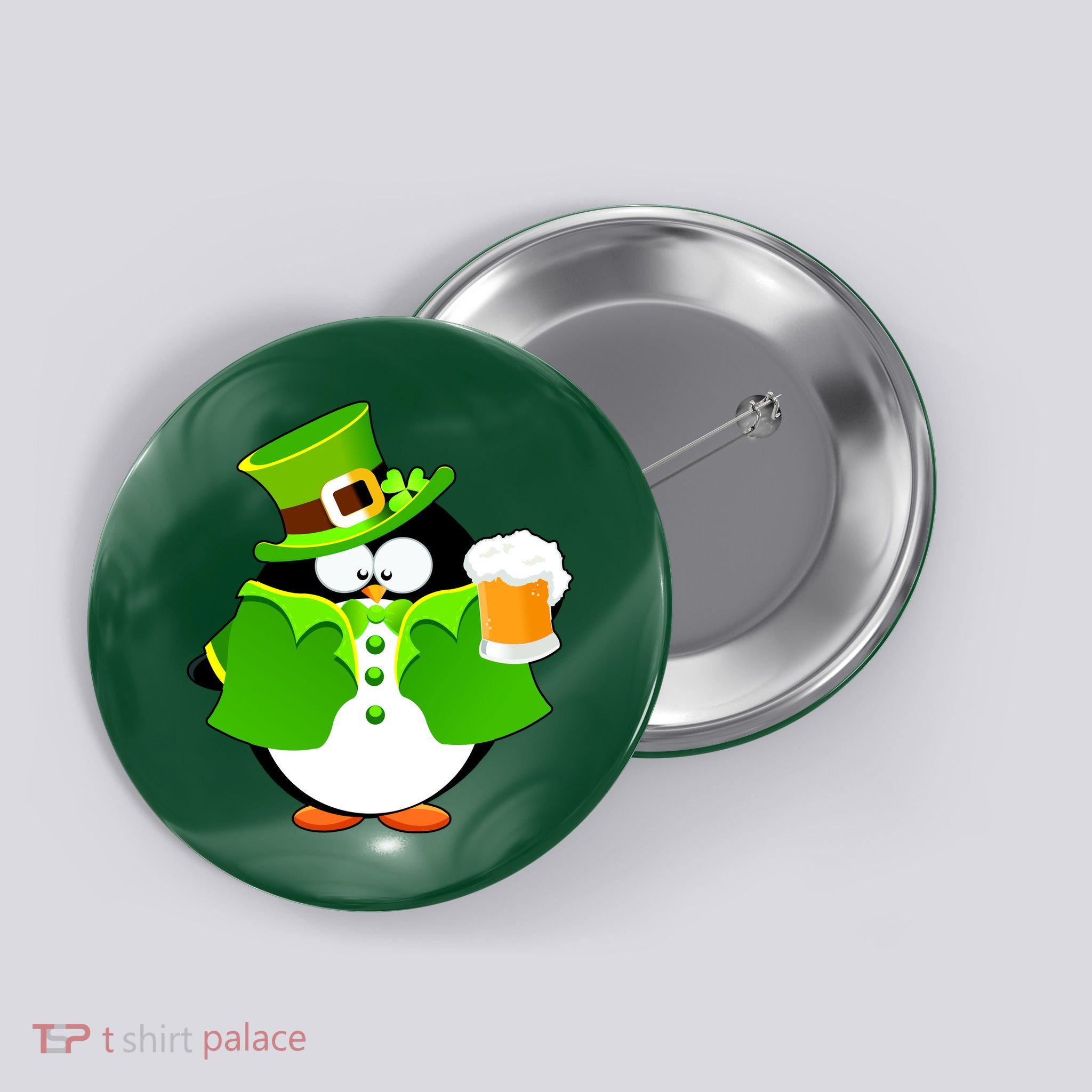 St. Patrack's Day Funny Penguin Drinking Beer Button