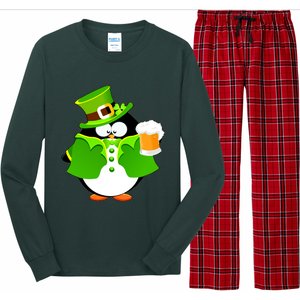 St. Patrack's Day Funny Penguin Drinking Beer Long Sleeve Pajama Set