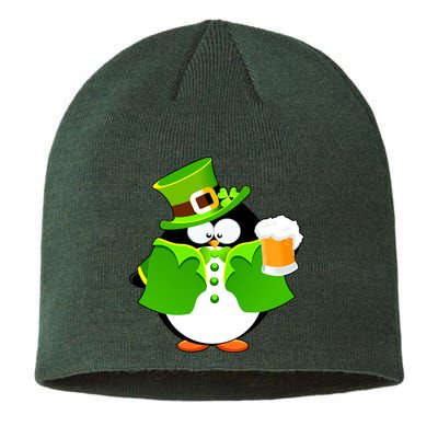 St. Patrack's Day Funny Penguin Drinking Beer Sustainable Beanie
