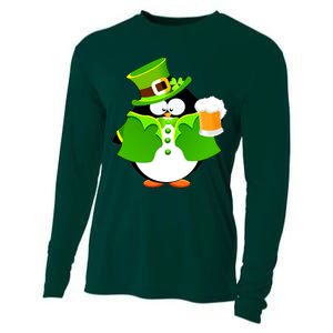 St. Patrack's Day Funny Penguin Drinking Beer Cooling Performance Long Sleeve Crew