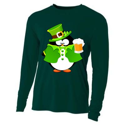 St. Patrack's Day Funny Penguin Drinking Beer Cooling Performance Long Sleeve Crew