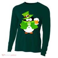 St. Patrack's Day Funny Penguin Drinking Beer Cooling Performance Long Sleeve Crew