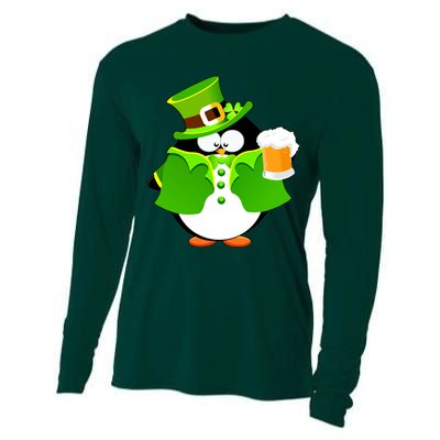 St. Patrack's Day Funny Penguin Drinking Beer Cooling Performance Long Sleeve Crew