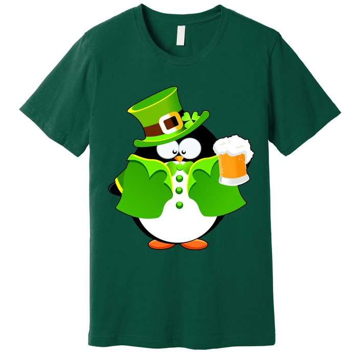 St. Patrack's Day Funny Penguin Drinking Beer Premium T-Shirt