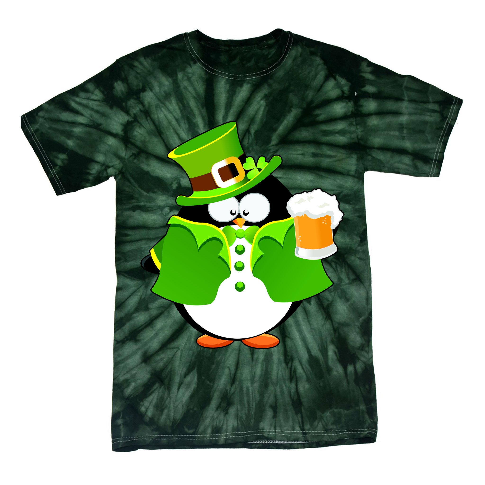 St. Patrack's Day Funny Penguin Drinking Beer Tie-Dye T-Shirt