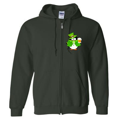 St. Patrack's Day Funny Penguin Drinking Beer Full Zip Hoodie