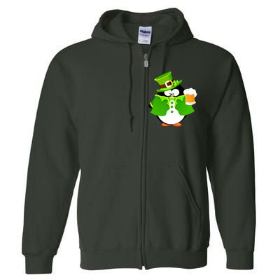 St. Patrack's Day Funny Penguin Drinking Beer Full Zip Hoodie