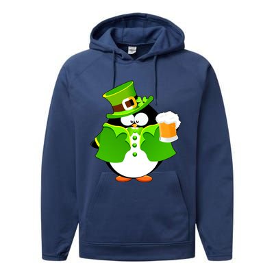 St. Patrack's Day Funny Penguin Drinking Beer Performance Fleece Hoodie