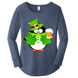 St. Patrack's Day Funny Penguin Drinking Beer Women's Perfect Tri Tunic Long Sleeve Shirt