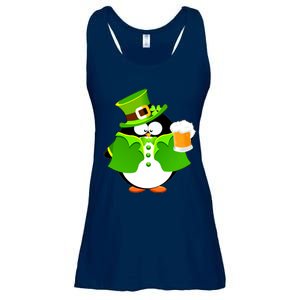 St. Patrack's Day Funny Penguin Drinking Beer Ladies Essential Flowy Tank