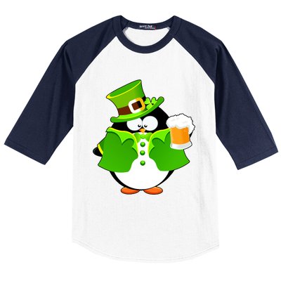 St. Patrack's Day Funny Penguin Drinking Beer Baseball Sleeve Shirt