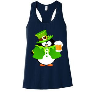 St. Patrack's Day Funny Penguin Drinking Beer Women's Racerback Tank