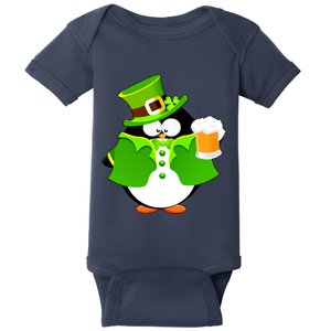 St. Patrack's Day Funny Penguin Drinking Beer Baby Bodysuit