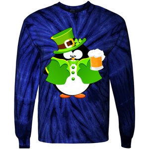 St. Patrack's Day Funny Penguin Drinking Beer Tie-Dye Long Sleeve Shirt