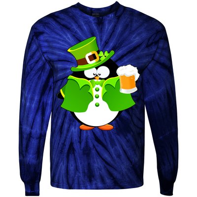 St. Patrack's Day Funny Penguin Drinking Beer Tie-Dye Long Sleeve Shirt