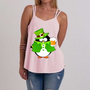 St. Patrack's Day Funny Penguin Drinking Beer Women's Strappy Tank