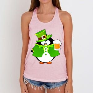 St. Patrack's Day Funny Penguin Drinking Beer Women's Knotted Racerback Tank