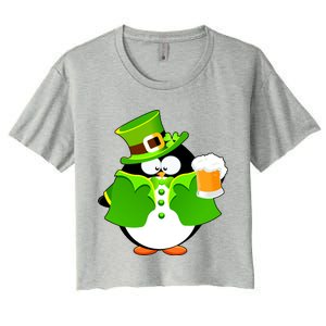 St. Patrack's Day Funny Penguin Drinking Beer Women's Crop Top Tee